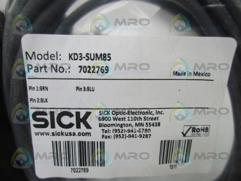 SICK KD3-SUM85 MOLDED CABLE CORDSET  NSMP
