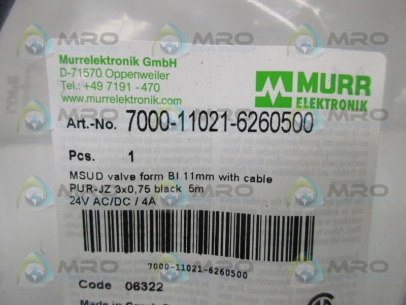 MURR ELEKTRONIK 7000-11021-6260500 MSUD VALVE W/ CABLE  NSMP