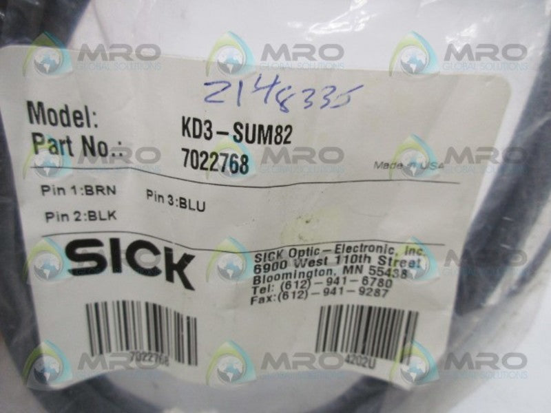 SICK KD3-SUM82 MOLDED CABLE CORDSET * NEW IN FACTORY BAG *