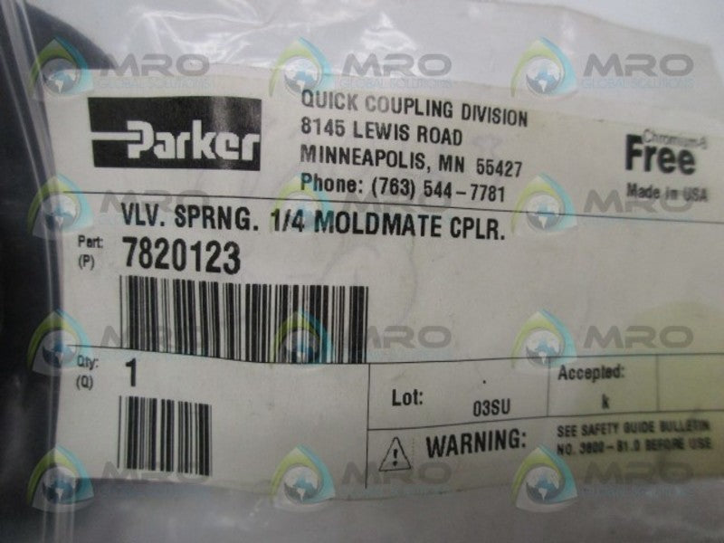 PARKER 7820123 VALVE SPRING 1/4 MOLDMATE CPLR.  NSMP