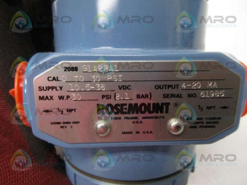 ROSEMOUNT 2088G1A22A1B4 PRESSURE TRANSMITTER (AS PICTURED)  NSMP