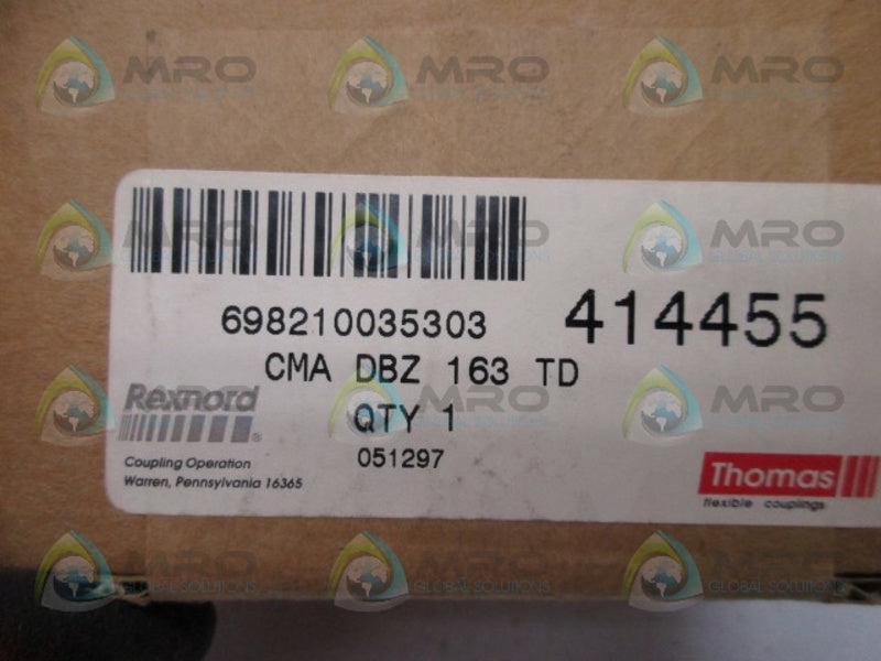 REXNORD CMA-DBZ-163-TD COUPLING CENTER MEMBER  NSFS
