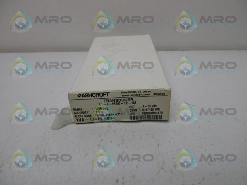 ASHCROFT K1-7-MEK-12-H3 PRESSURE TRANSDUCER 1000 PISG  NSMP