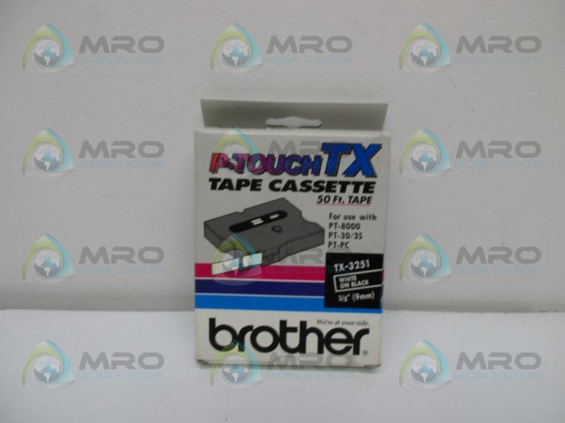 BROTHER TX-3251 LABELS 3/8" WHITE ON BLACK  NSMP
