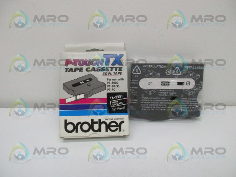 BROTHER TX-3251 LABELS 3/8" WHITE ON BLACK  NSMP
