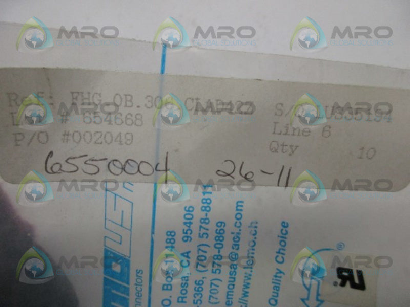 LEMO FHG.0B.306.CLAD42Z CONNECTOR lot of 10  * NEW IN FACTORY BAG *