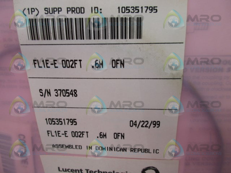 BLACK BOX FL1E-E 002FT .6M OFN OPTICAL FIBER CABLE  NSMP
