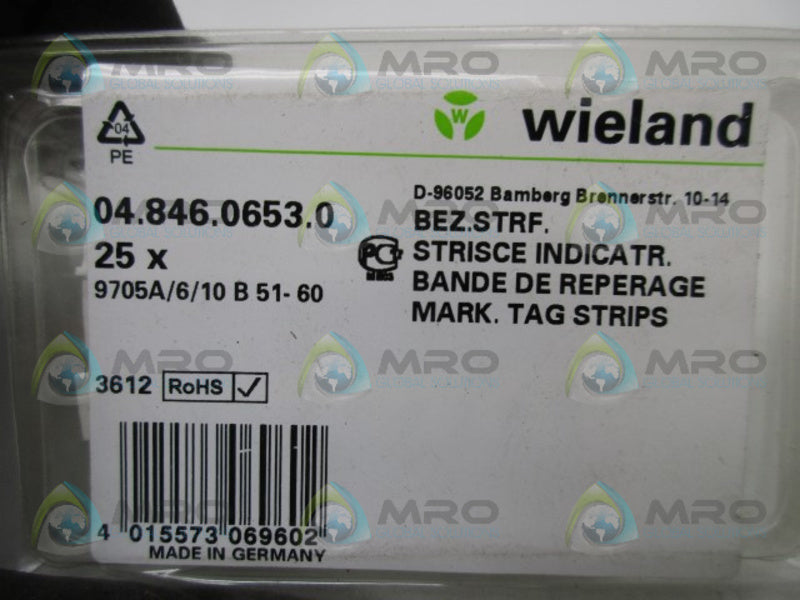 WIELAND 04.846.0653.0 9705A/6/10 B 51-60 (PKG OF 25)  NSNP IN ORIGINAL PACAKGE