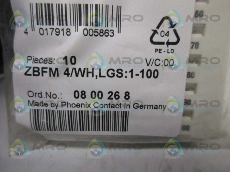 PHOENIX CONTACT 0800268 (10 PK.) * NEW IN BAG *