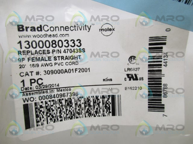 DANIEL WOODHEAD 309000A01F2001 MC 9P FEMALE STRAIGHT 20'  NSMP