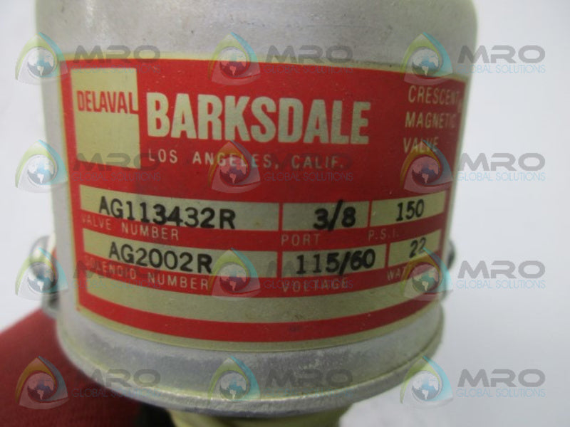BARKSDALE AG113432R SOLENOID VALVE  NSMP