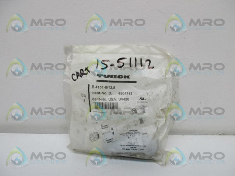 TURCK B4151-0/13.5 FIELD WIREABLE PLUGS AND RECEPTACLE * NEW IN FACTORY BAG *