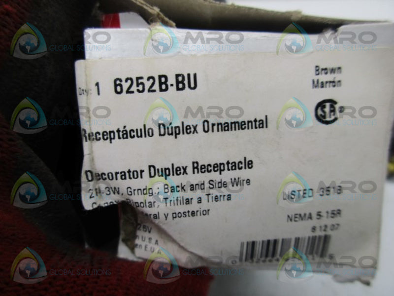 COOPER 6252B-BU DECORATOR DUPLEX RECEPTACLE  NSMP