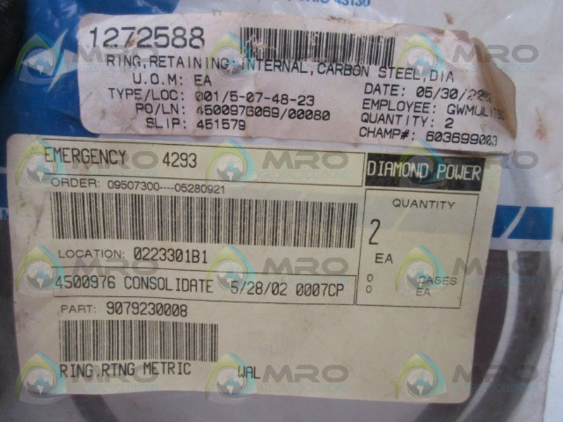 DIAMOND POWER 1272588 RETAINING RING (PK OF 2)  NSMP