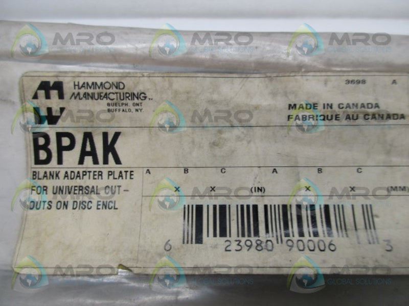 HAMMOND BPAK BLANK ADAPTER PLATE * NEW IN FACTORY BAG *