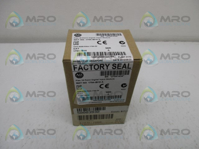 ALLEN BRADLEY FLEX I/O 1794-IB16 SER. A INPUT MODULE DATE: 2013 * FACTORY SEALED *