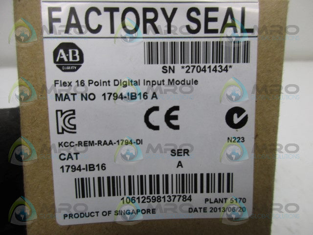 ALLEN BRADLEY FLEX I/O 1794-IB16 SER. A INPUT MODULE DATE: 2013 * FACTORY SEALED *