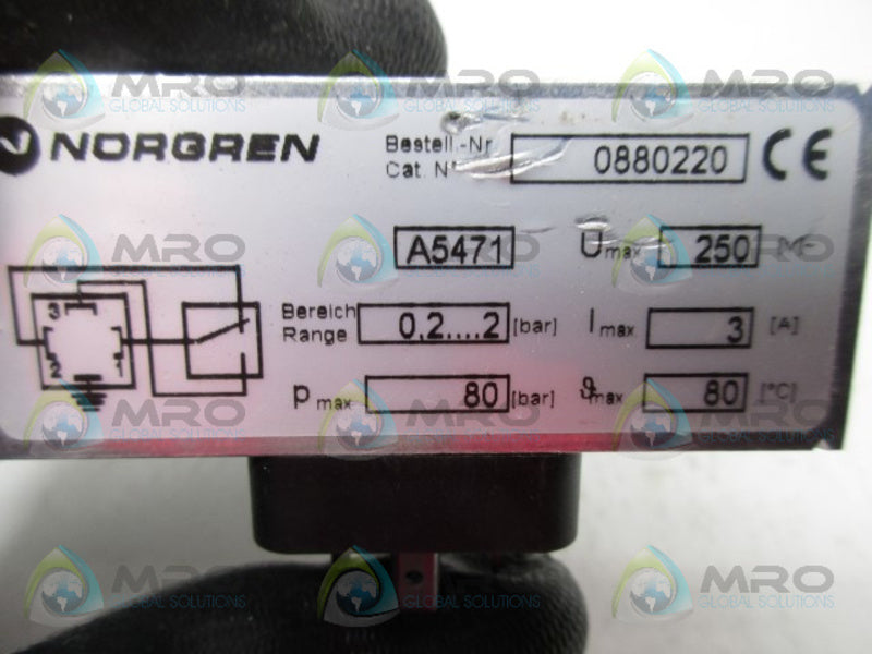 NORGREN 0880220 PRESSURE SWITCH 230V 3-30PSI  UNMP