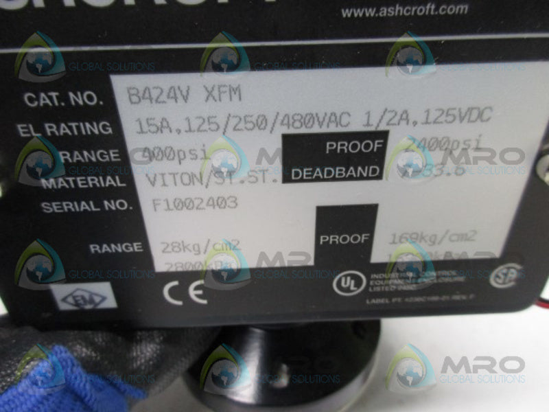 ASHCROFT B424VXFM PRESSURE SWITCH 400 PSI  NSMP