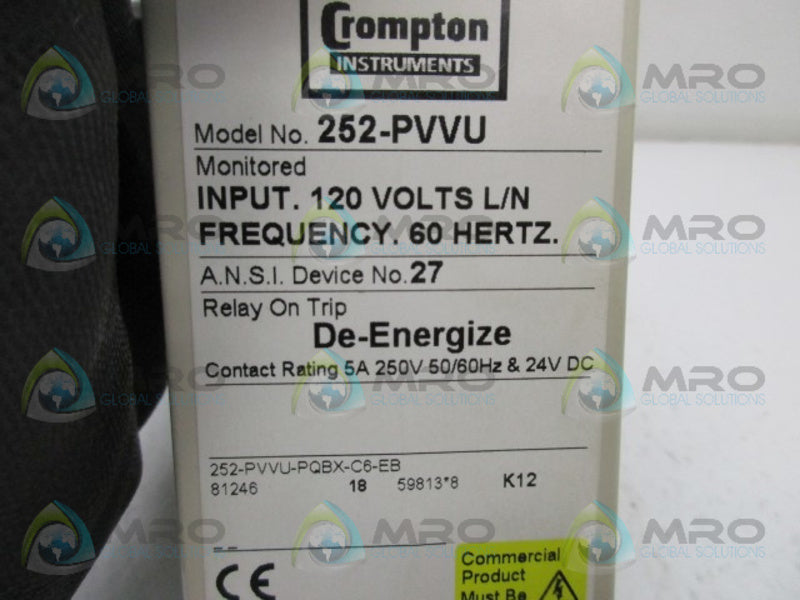 CROMPTON 252-PVVU-PQBX-C6-EB VOLTAGE MONITORING RELAY 120V  NSMP