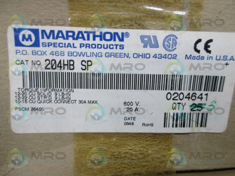 MARATHON 204HB-SP TERMINAL BLOCK (IN BOX)  NSNP