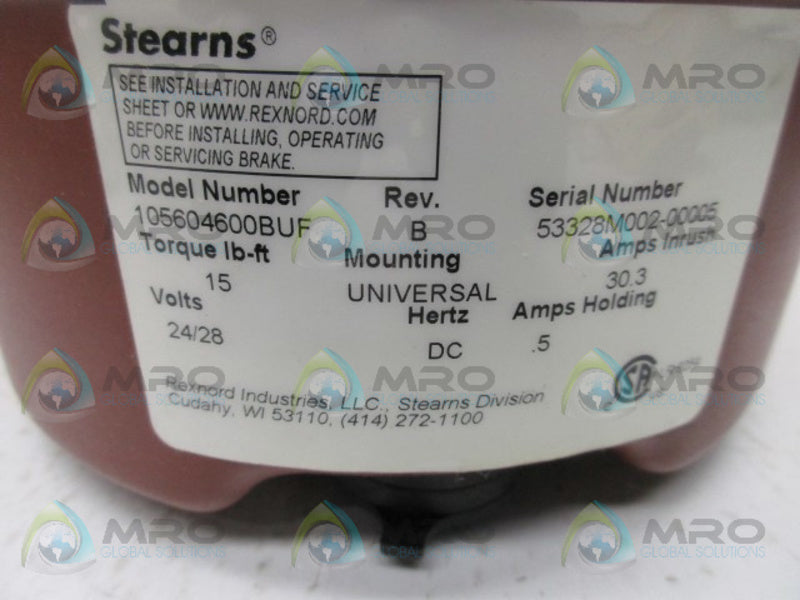 STEARNS 105604600BUF SOLENOID ACTUATED BRAKE  NSMP