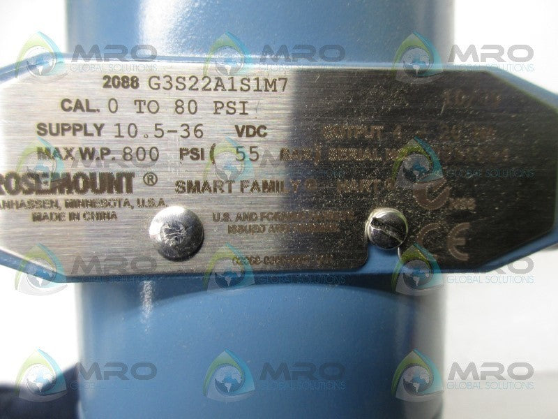 ROSEMOUNT 2088G3S22A1S1M7 PRESSURE TRANSMITTER 800PSI  UNMP