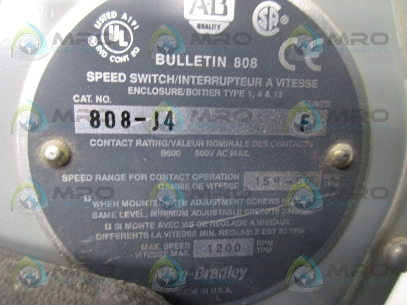 ALLEN BRADLEY 808-J4 SER. F SPEED SWITCH NSNP