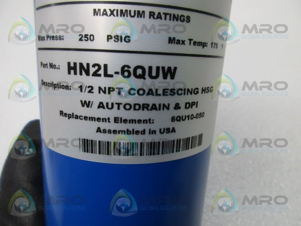 PARKER HN2L-6QUW 1/2" NPT COALESCING HSG W/ AUTODRAIN & DPI  NSMP