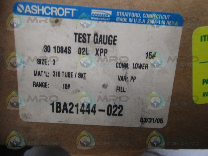 ASHCROFT 301084S02LXPP15 PRESSURE GAUGE  NSMP