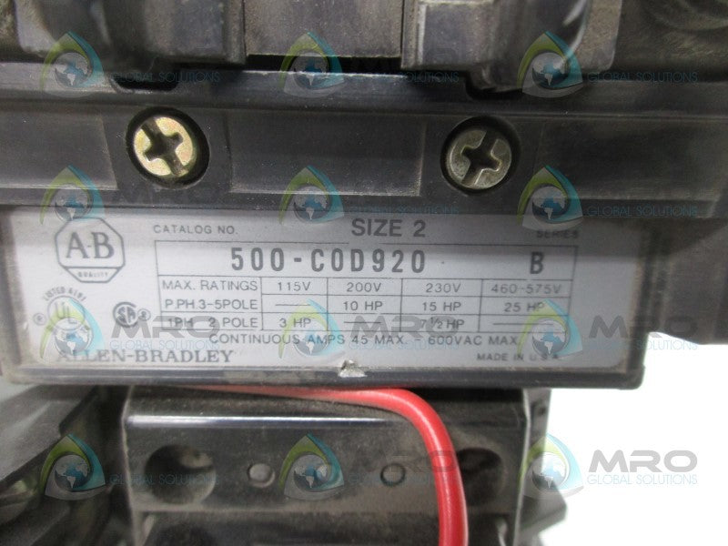 INDUSTRIAL SPARE PART 500-C0D920 SER. B CONTACTOR  UNMP