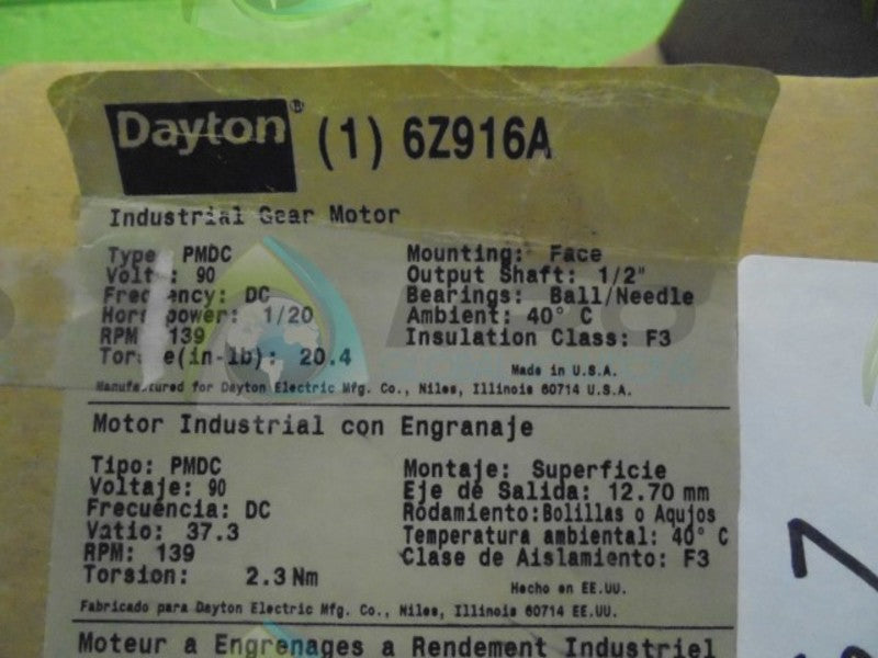 DAYTON 6Z916A RATIO 12.9.1 MOTOR * NEW IN ORIGINAL PACKAGE *