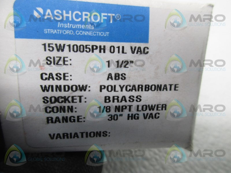 ASHCROFT 15W1005PH01L PRESSURE GAUGE 0-100 1/8" NPT LOWER  NSMP