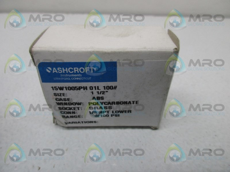 ASHCROFT 15W1005PH01L100# PRESSURE GAUGE 0-100PSI  NSMP