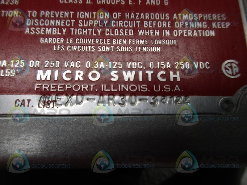 MICRO SWITCH EXD-AR30-3 EXPLOSION PROOF SNAP SWITCH W/ ROLLER ARM  UNMP