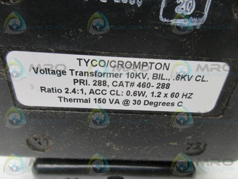 INSTRUMENT TRANSFORMER 460-288 TRANSFORMER RATIO 2.4:1  NSMP