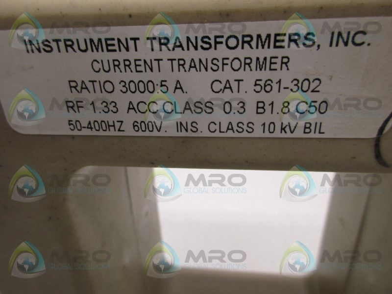 INSTRUMENT TRANSFORMER 561-302 CURRENT TRANSFORMER RATIO 3000:5A  NSNP