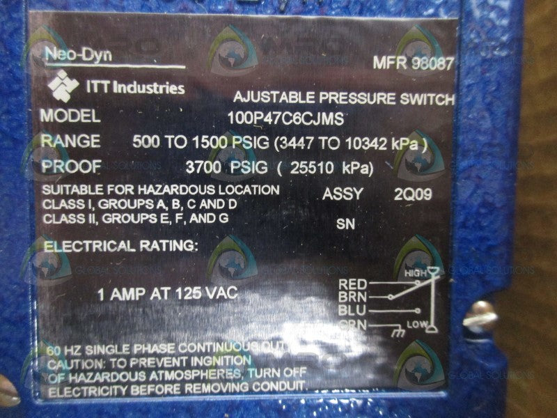 ITT 100P47C6CJMS ADJUSTABLE PRESSURE SWITCH  NSMP