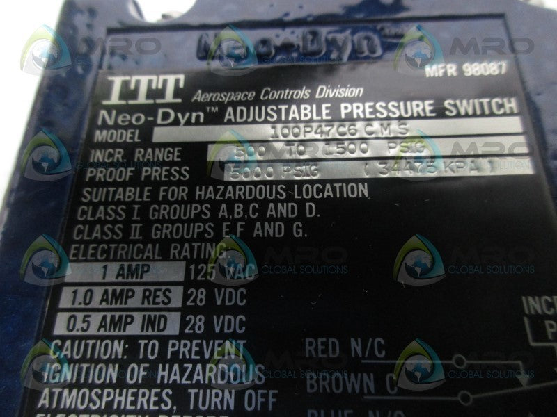 ITT 100P47C6CMS ADJUSTABLE PRESSURE SWITCH  NSMP