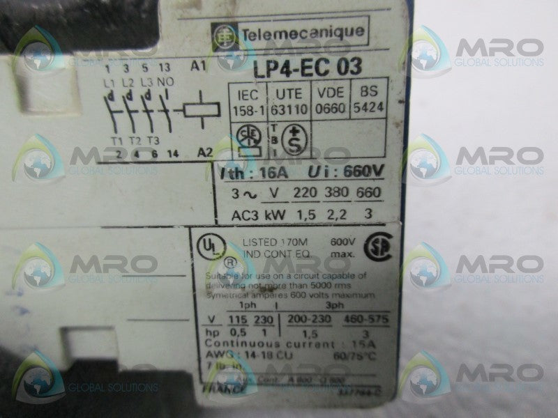 TELEMECANIQUE LP4-EC-03 CONTACTOR  UNMP