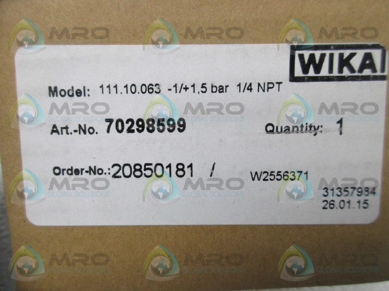 WIKA 111.10.063-1/+1,5BAR 1/4 NPT PRESSURE GAUGEW  NSMP
