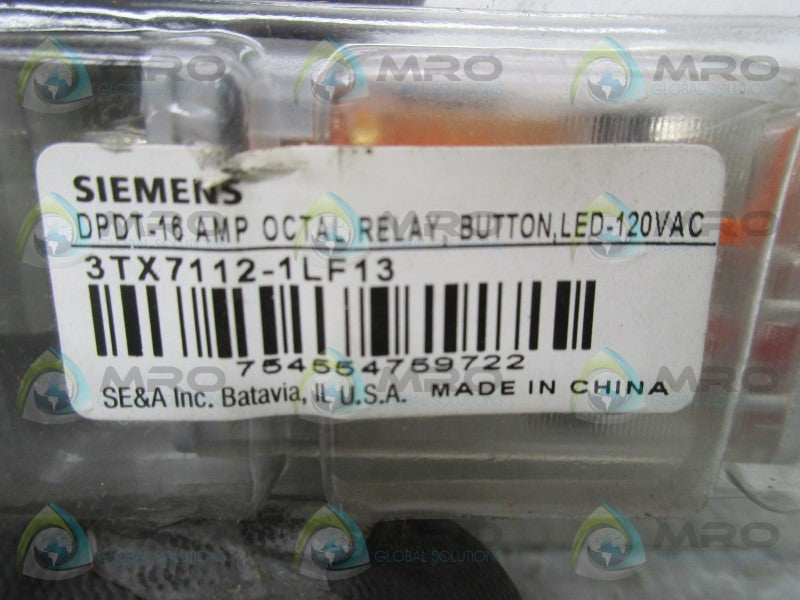 SIEMENS 3TX7112-1LF13 OCTAL RELAY BUTTON * NEW IN ORIGINAL PACKAGE *