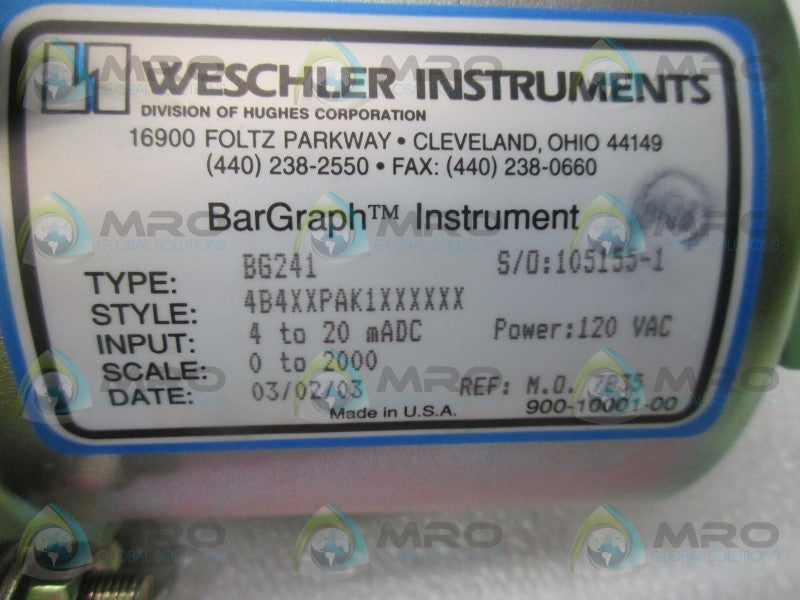 WESCHLER INSTURMENTS BG241 4B4XXPAK1XXXXXX BARGRAPH METER  NSMP