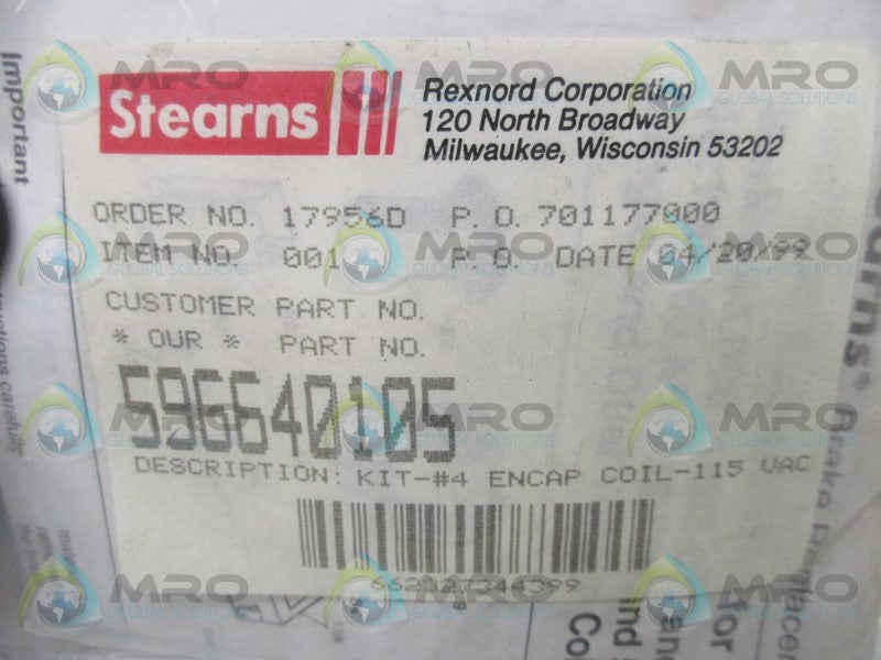 STEARNS 596640105 KIT-#4 ENCAP COIL-115VAC  NSMP