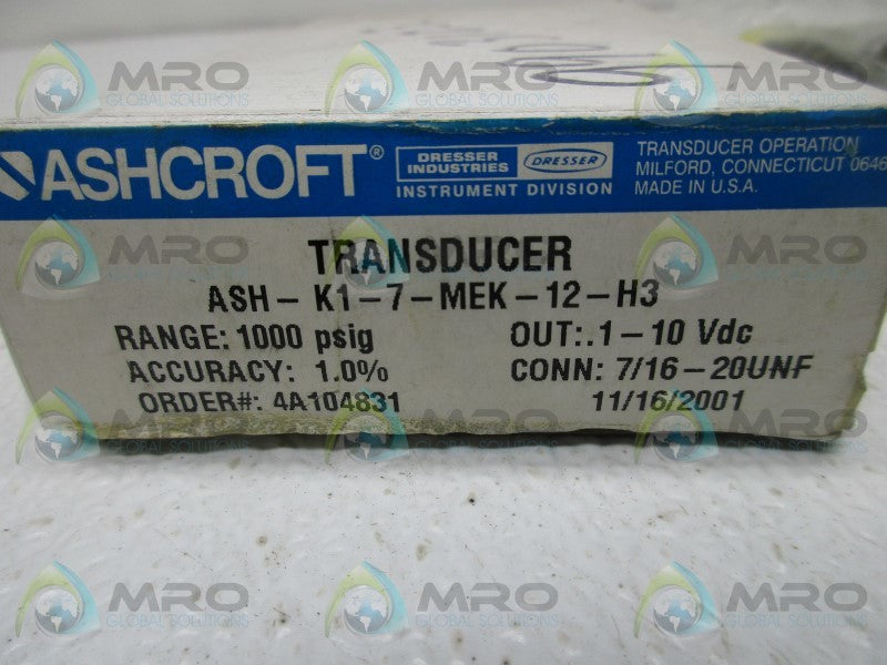 ASHCROFT ASH-K1-7-MEK-12-H3 TRANSDUCER  NSMP