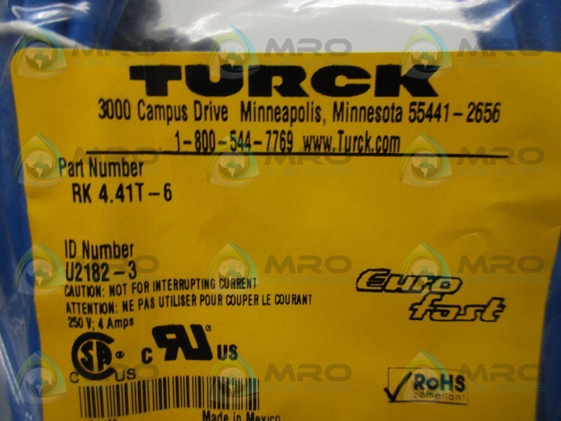 TURCK RK-4.41T-6 CABLE CONNECTOR * NEW IN FACTORY BAG *