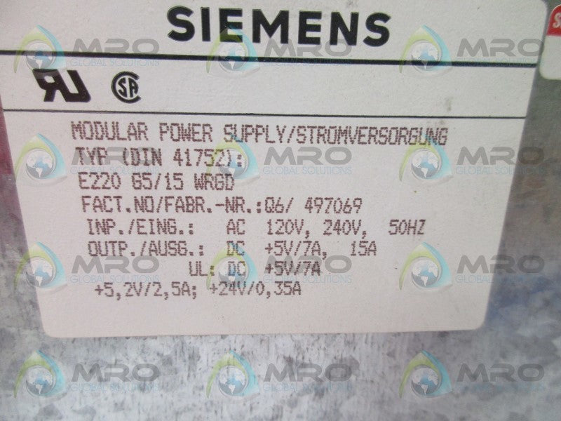 SIEMENS SIMATIC S5 6ES5951-71D12 POWER SUPPLY MODULE  NSMP