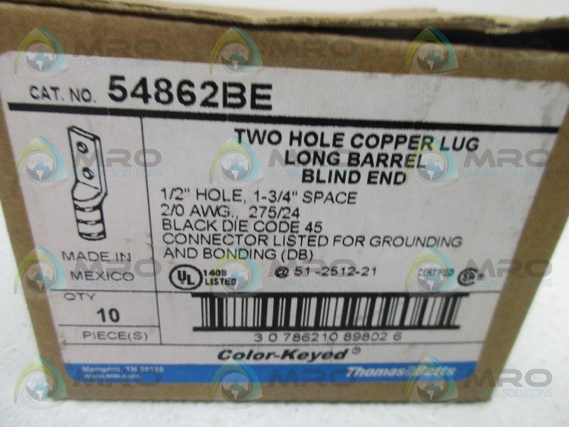 THOMAS & BETTS 54862BE TWO HOLE COPPER LUG (IN BOX)  NSNP