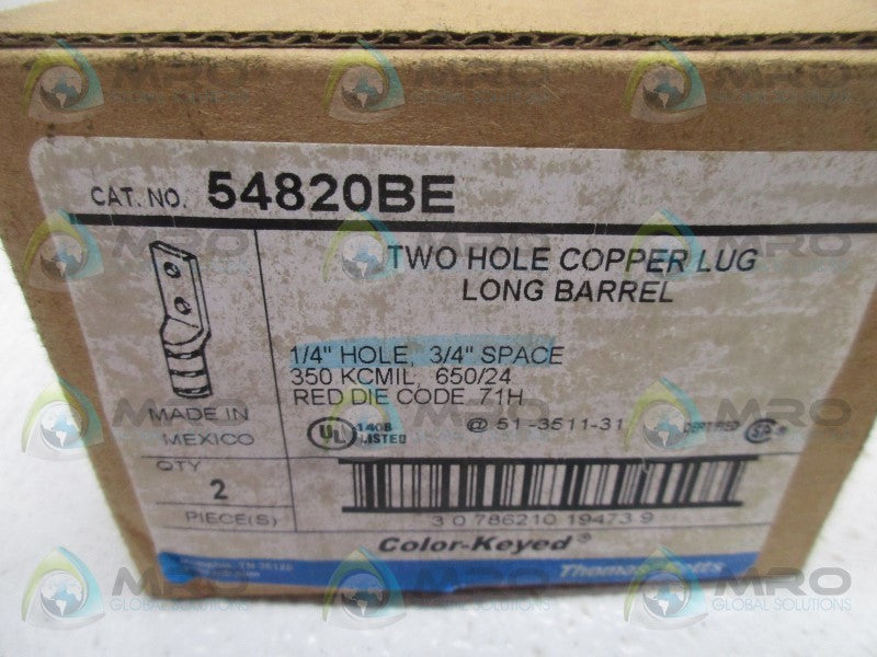 THOMAS & BETTS 54820BE TWO HOLE COPPER LUG (IN BOX)  NSNP
