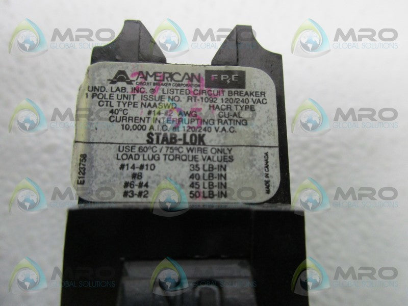 AMERICAN FPE HACR120 CIRCUIT BREAKER  UNMP
